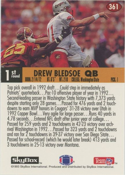 1993 Sky Box Drew Bledsoe Impact Rookie #361