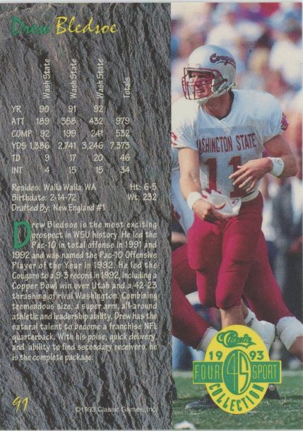 1993 Classic Drew Bledsoe Four Sport Collection Rookie #91