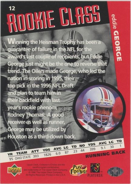 1996 Upper Deck Eddie George Collector's Choice Rookie Class #12