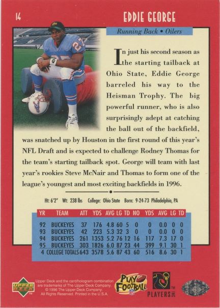 1996 Upper Deck Eddie George Star Rookie #14