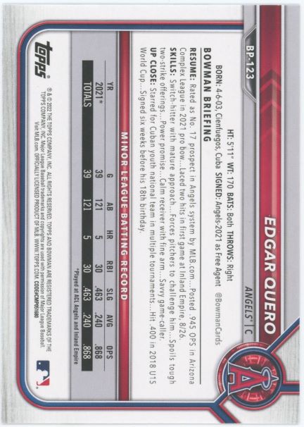 2022 Bowman Edgar Quero 1st Bowman #BP-123