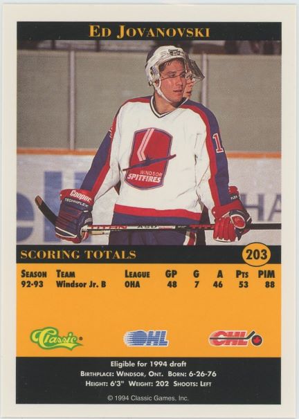 1994 Classic Ed Jovanoviski Pro Hockey Prospects #203