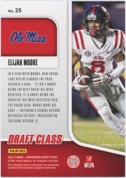 2021 Panini Contenders Draft Picks Elijah Moore Draft Class #25