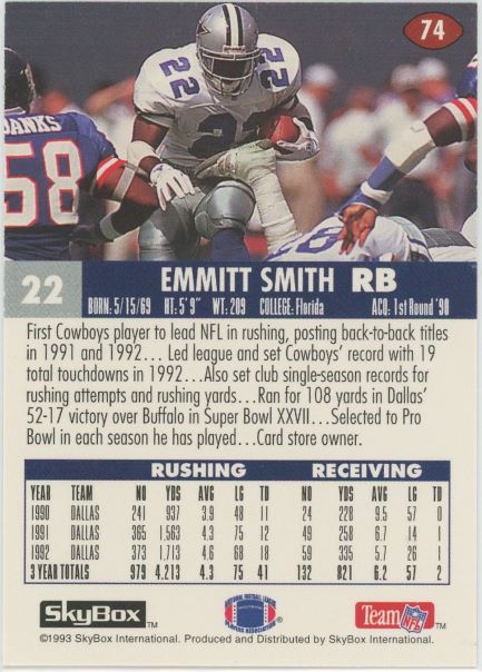 1993 Sky Box Emmitt Smith Super Bowl 27 #22