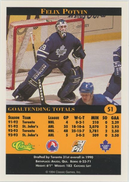 1994 Classic Felix Potvin Pro Hockey Prospects #51