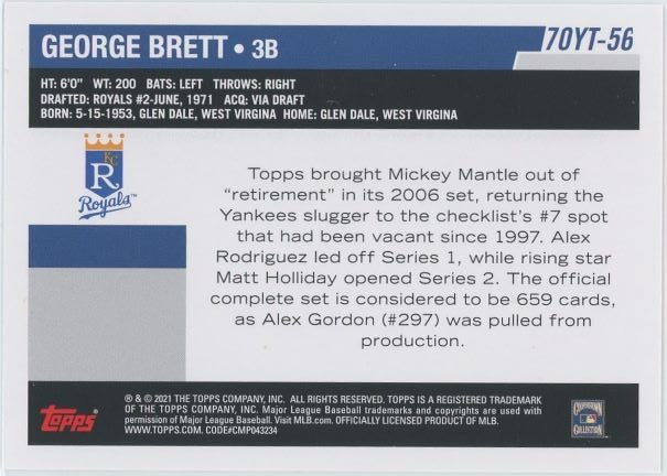 2021 George Brett 70th Anniversary #70Y-56