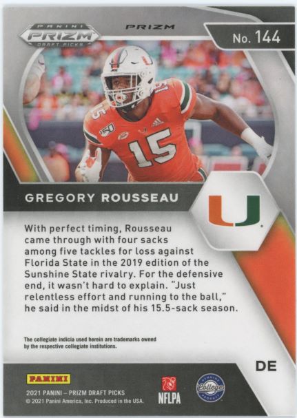 2021 Prizm Draft Picks Gregory Rousseau Blue Circles Rookie #144