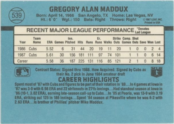 1988 Donruss Greg Maddux #539