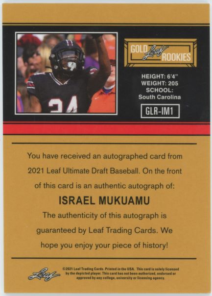 2021 Leaf Ultimate Draft Israel Mukuamu Auto  #31/50