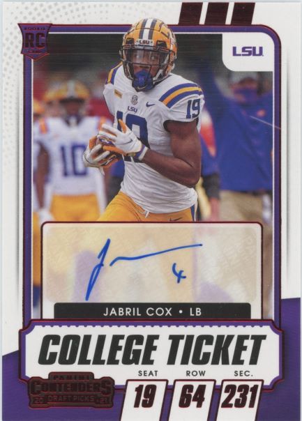 2021 Contenders Draft Picks Jabril Cox Rookie Auto Red College Ticket #201