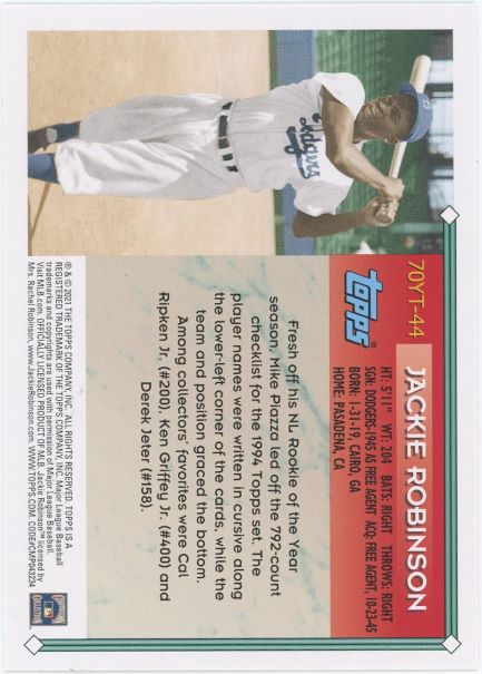 2021 Topps Series 1 Jackie Robinson 70 Years of Topps Baseball