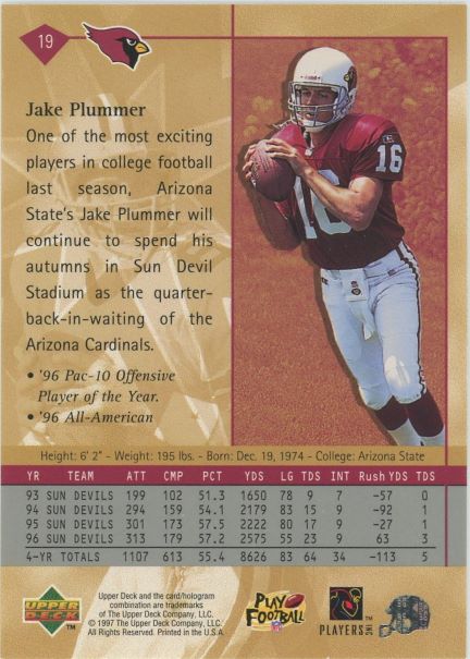 1997 Upper Deck Jake Plummer Star Rookie #19