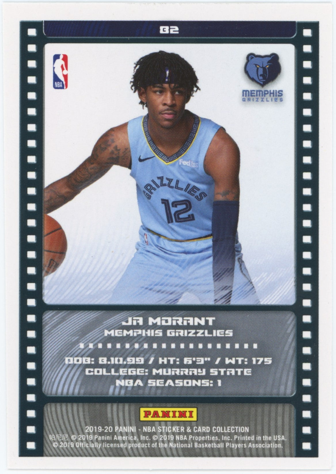 2019-20 Panini NBA Stickers Ja Morant #82