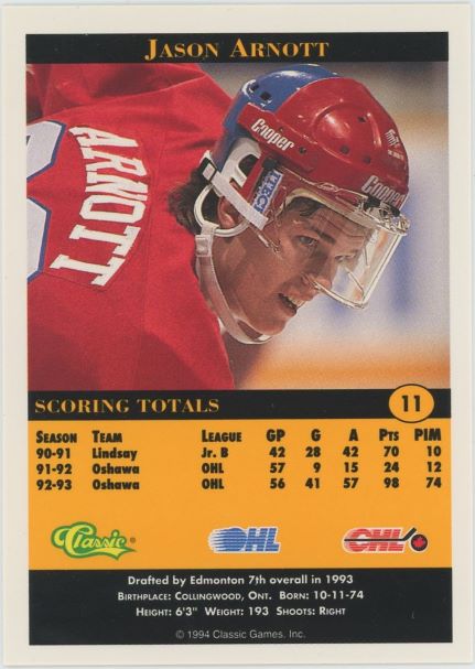 1994 Classic Jason Arnott Pro Hockey Prospects #11