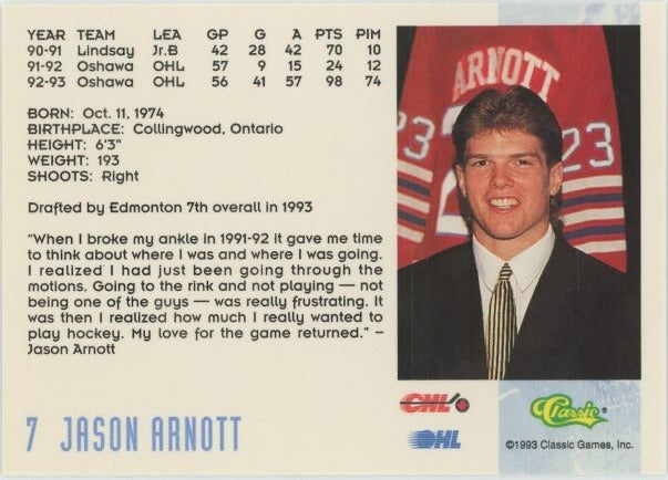 1993 Classic Jason Arnott Hockey Draft #7