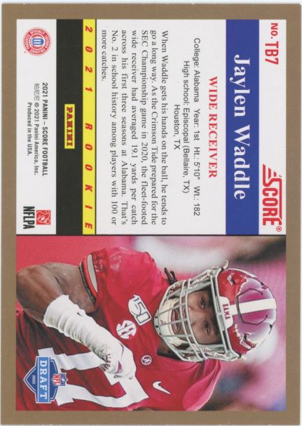 2021 Panini Score Jaylen Waddle Rookie #TB7