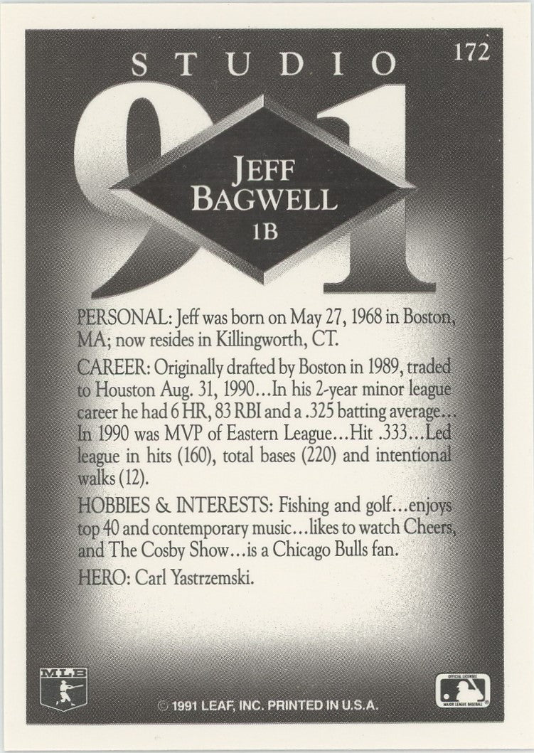 1991 Leaf Studio Jeff Bagwell Rookie #172