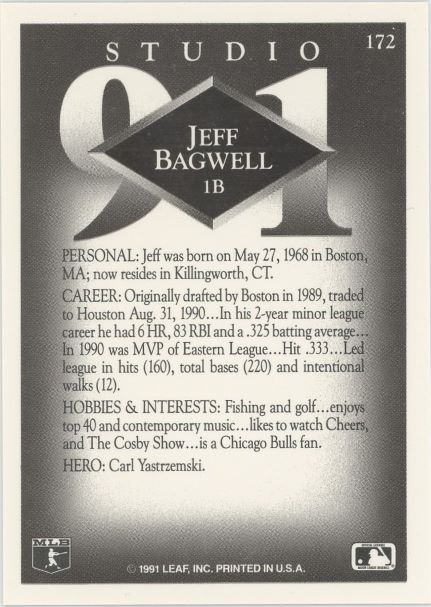 1991 Studio Jeff Bagwell Rookie #172