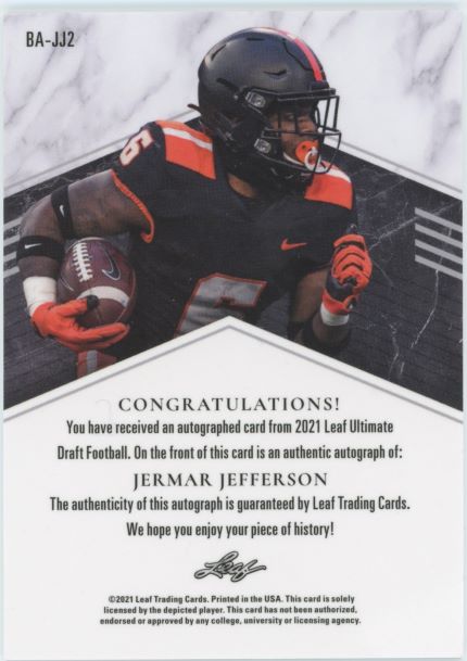 2021 Leaf Ultimate Draft Jermar Jefferson XRC Auto Rookie #30/99