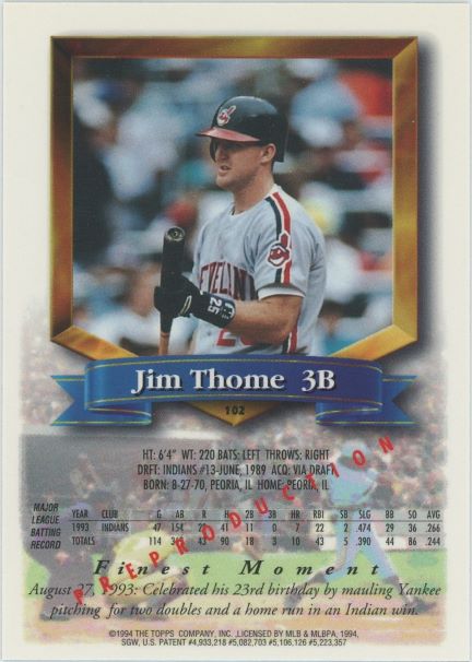 1994 Topps Finest Jim Thome #102