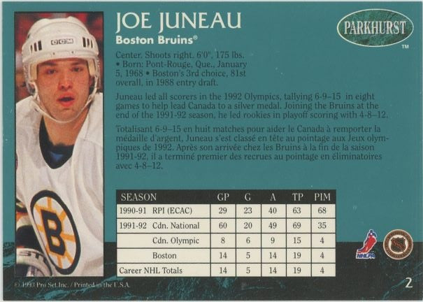 1993 Parkhurst Joe Juneau Calder Candidate #2