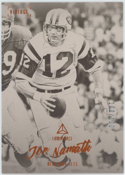 2020 Panini Luminance Joe Namath Vintage Performers Orange #100/100