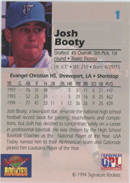 1994 Signatures Josh Booty Auto #5325/7500 #1