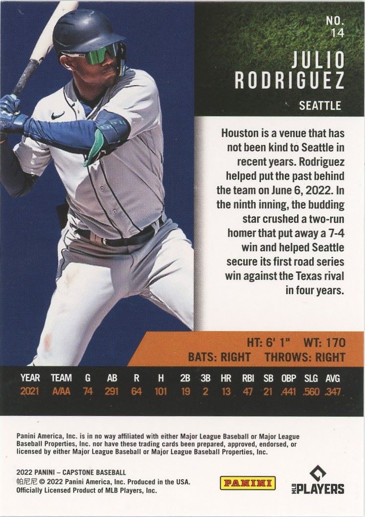 2022 Panini Capstone Julio Rodriguez Rookie #14