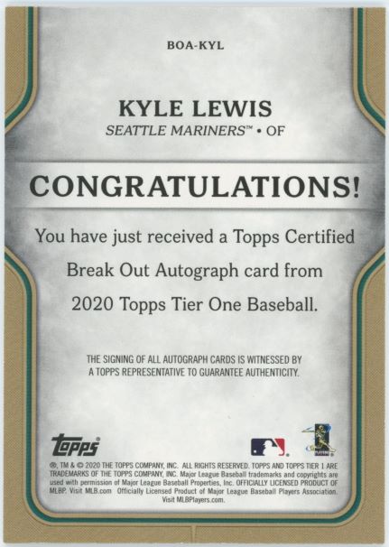 2020 Topps Tier One Kyle Lewis Rookie Auto #88/299