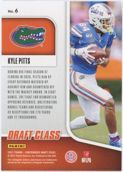 2021 Panini Contenders Draft Picks Kyle Pitts Draft Class Rookie #6