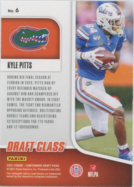 2021 Panini Contenders Draft Picks Kyle Pitts Draft Class Red Rookie #6