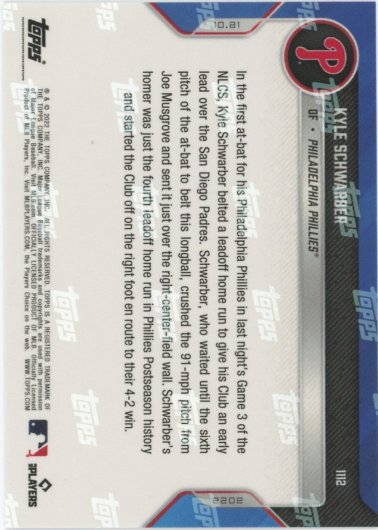 2020 Topps Now Kyle Schwarber NLCS Leadoff Home Run Gold #1/1 #1112