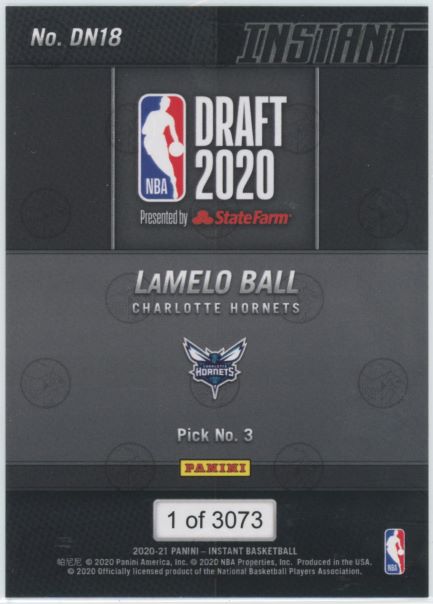 2020-21 Panini Instant Draft Night Lamelo Ball Rookie #1/3073