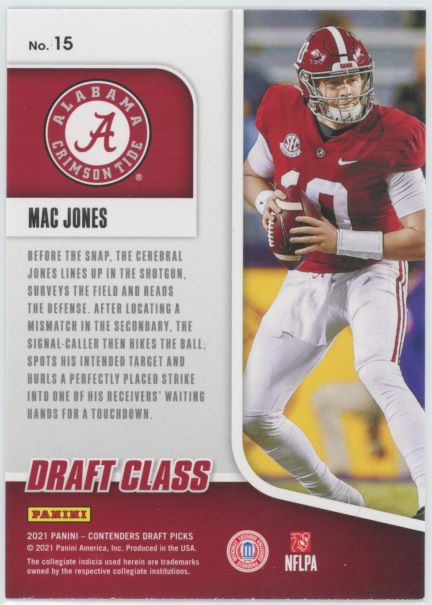 2021 Panini Contenders Draft Picks Mac Jones Draft Class Rookie #15