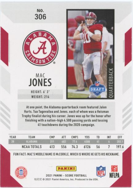 2021 Panini Score Mac Jones Rookie #306