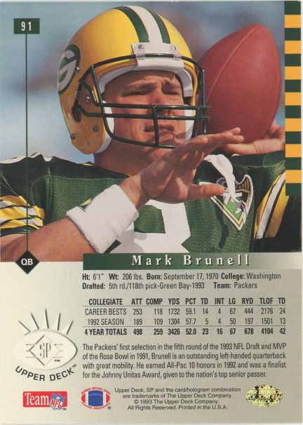 1993 Upper Deck Mark Brunell Rookie #91