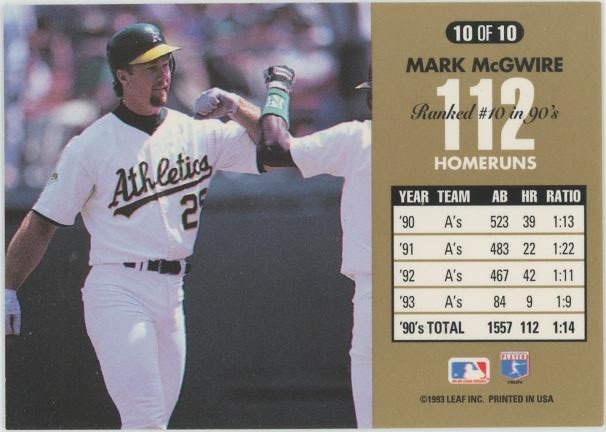 1993 Donruss Mark McGwire 90's Dominators #10