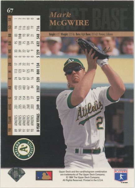 1994 Upper Deck Mark McGwire Electric Diamond #67