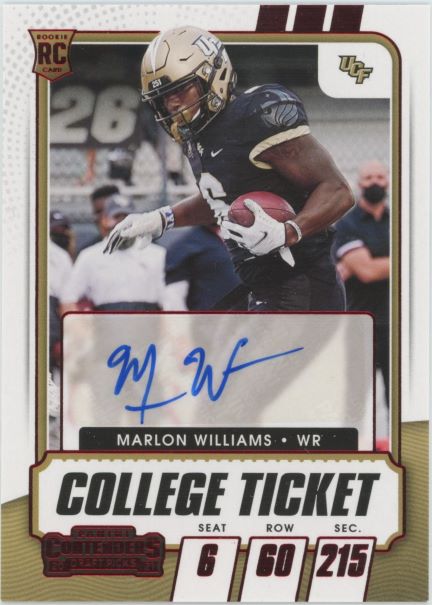 2021 Panini Contenders Draft Picks Marlon Williams College Ticket Red Foil Auto #310