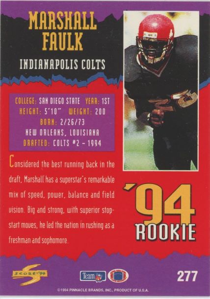 1994 Score Marshall Faulk Rookie #277