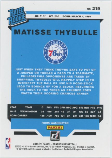 2019-20 Donruss Matisse Thybulle Rookie #219