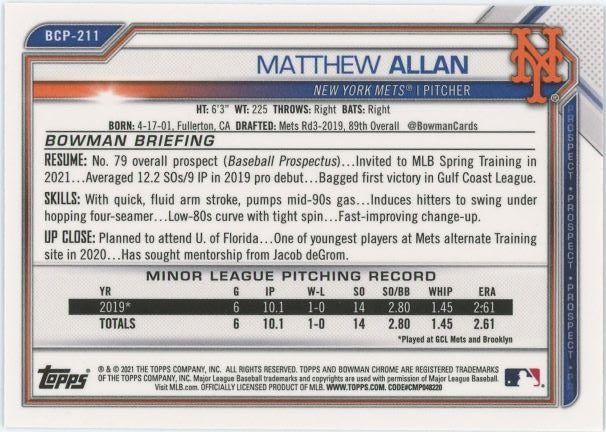 2021 Bowman Chrome Matthew Allan Mojo #BCP-211