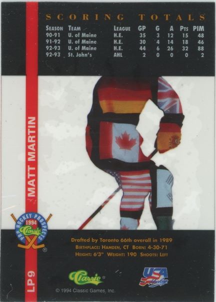 1994 Classic Matt Martin Pro Hockey Prospects #LP9