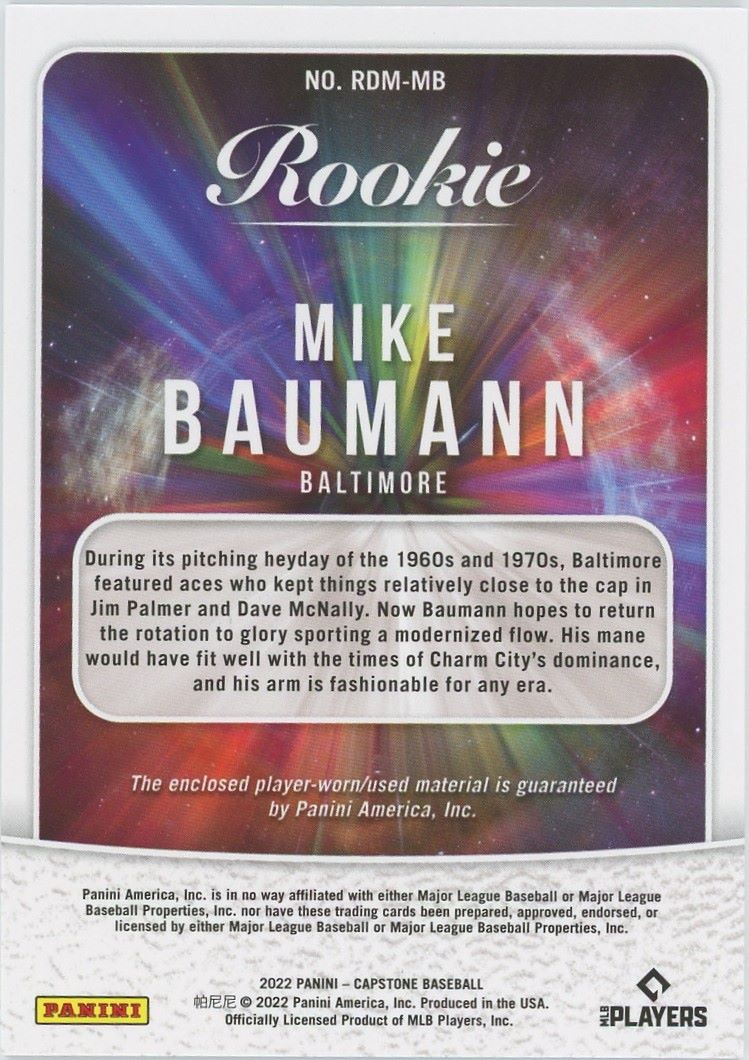 2022 Panini Capstone Mike Bauman Rookie Dual Patch #RDM-MB