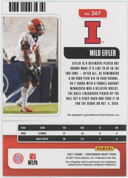 2021 Panini Contenders Draft Picks Milo Eifler College Ticket Auto #47/99 #267