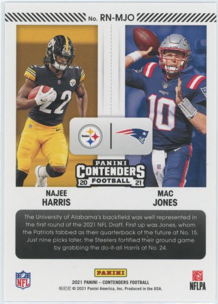 2021 Panini Contenders Mac Jones / Najee Harris Round 1 Numbers #RN-MJO