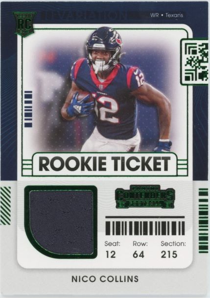 2021 Panini Contenders Nico Collins Green Rookie Ticket Jersey Patch #RSV-NCO