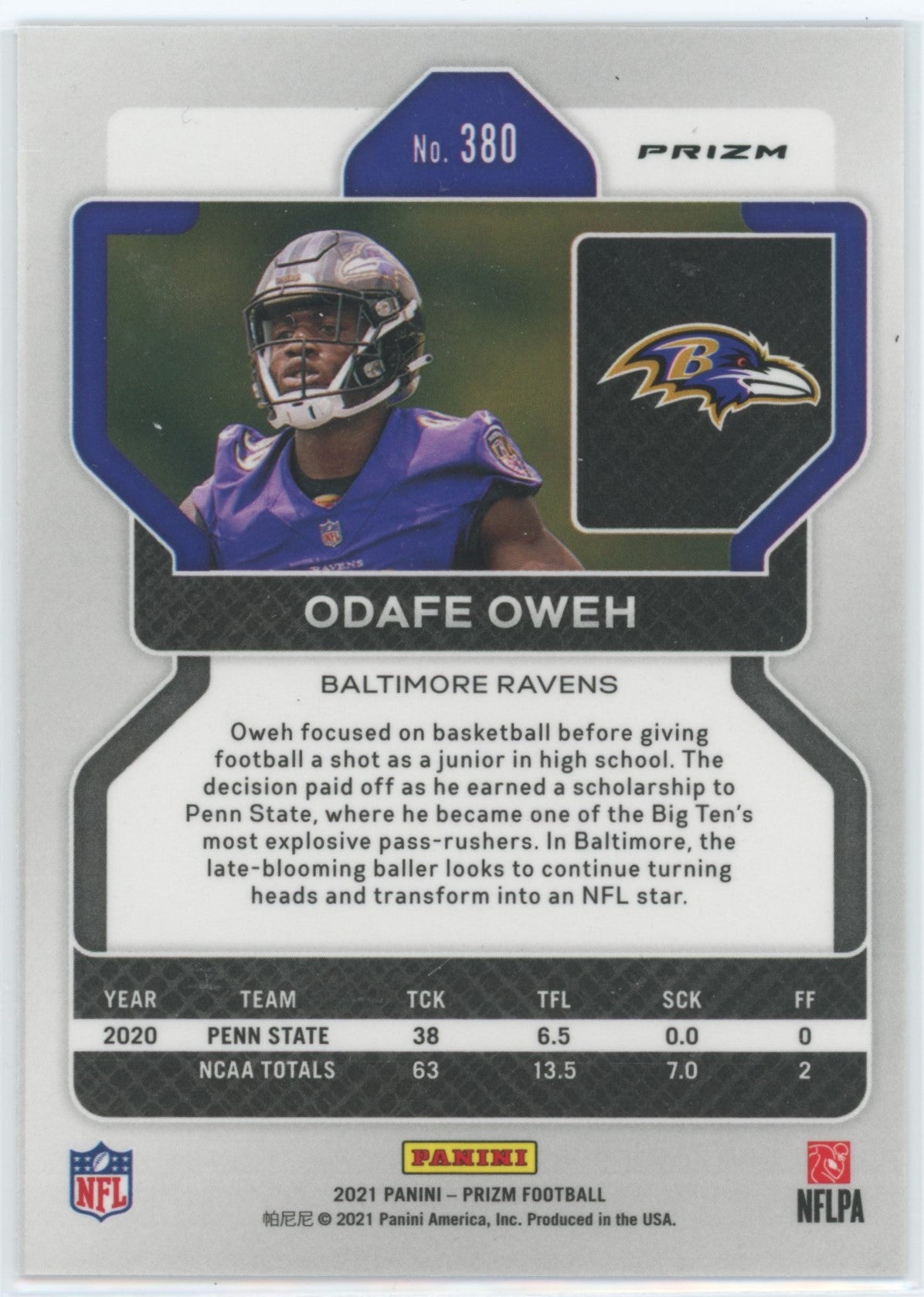 2021 Panini Prizm Odafe Oweh Pink Rookie #380