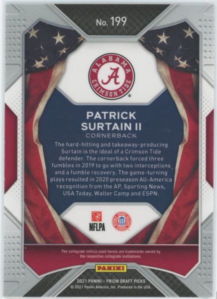 2021 Prizm Draft Picks Patrick Surtain II All Americans Rookie #199