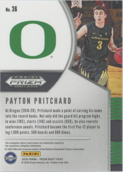 2020-21 Panini Prizm Draft Picks Payton Pritchard Rookie #36